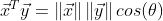 \vec{x}^T\vec{y} = \left \| \vec{x} \right \| \left \| \vec{y} \right \|cos(\theta)