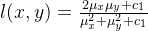 l(x,y)=\frac{2\mu _{x}\mu _{y}+c_{1}}{\mu _{x}^{2}+\mu _{y}^{2}+c_{1}}