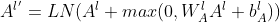 A^{​{l}'} = LN(A^l + max(0, W^l_AA^l+b^l_A))