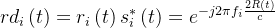 rd_{i}\left ( t \right )=r_{i}\left ( t \right )s_{i}^{*}\left ( t \right )=e^{-j2\pi f_{i}\frac{2R\left ( t \right )}{c}}