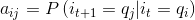 a_{ij}=P\left ( i_{t+1}=q_{j}|i_{t}=q_{i}\right )