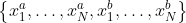 \left\{x_{1}^{a}, \ldots, x_{N}^{a}, x_{1}^{b}, \ldots, x_{N}^{b}\right\}