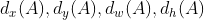 d_{x}(A) , d_{y}(A) , d_{w}(A) , d_{h}(A)