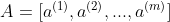 A = [a^{(1)},a^{(2)},...,a^{(m)}]