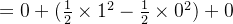 =0+(\frac{1}{2}\times 1^{2}-\frac{1}{2}\times 0^{2})+0