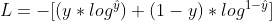 L = -[(y * log^{\hat{y}})+(1-y)*log^{1-\hat{y}}]