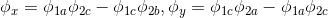 \phi_{x}=\phi_{1a}\phi_{2c}-\phi_{1c}\phi_{2b},\phi_{y}=\phi_{1c}\phi_{2a}-\phi_{1a}\phi_{2c}