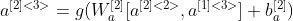 a^{[2]<3>} = g(W_a^{[2]}[a^{[2]<2>}, a^{[1]<3>}] + b_a^{[2]})