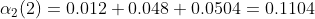 \alpha_{2}(2)=0.012+0.048+0.0504=0.1104