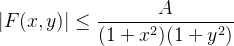 \displaystyle|F(x,y)| \leq \frac{A}{(1+x^{2})(1+y^{2})}