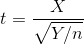 t=\frac{X}{\sqrt{Y/n}}