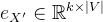 e_{​{X}'}\in \mathbb{R}^{k\times |V|}