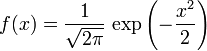 f(x) = \frac{1}{\sqrt{2\pi}} \, \exp\left(-\frac{x^2}{2} \right)