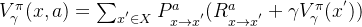 V_{\gamma}^{\pi}(x,a)=\sum_{x^{'}\in X}P_{x\rightarrow x^{'}}^a(R_{x \rightarrow x^{'}}^a+\gamma V_{\gamma}^{\pi}(x^{'}))