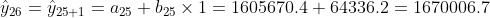 \hat{y}_{26}=\hat{y}_{25+1}=a_{25}+b_{25}\times1=1605670.4+64336.2=1670006.7