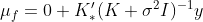 \mu_{f} =0+K'_*(K+\sigma^2I)^{-1}y