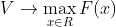 V\rightarrow \max_{x\in R}F(x)