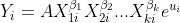 Y_i=AX_{1i}^{\beta _1}X_{2i}^{\beta _2}...X_{ki}^{\beta _k}e^{u_i}