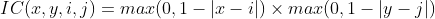 IC(x,y,i,j) = max(0, 1-|x-i|) \times max(0,1-|y-j|)