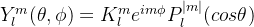 Y_{l}^{m}(\theta,\phi)=K_{l}^{m}e^{im\phi}P_{l}^{|m|}(cos\theta)