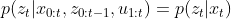 p(z_{t}|x_{0:t},z_{0:t-1},u_{1:t})=p(z_{t}|x_{t})