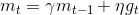 m_{t}=\gamma m_{t-1}+\eta g _{t}