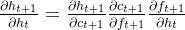 \frac{\partial h_{t+1}}{\partial h_{t}}=\frac{\partial h_{t+1}}{\partial c_{t+1}}\frac{\partial c_{t+1}}{\partial f_{t+1}}\frac{\partial f_{t+1}}{\partial h_{t}}