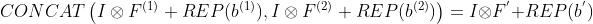 CONCAT\left ( I\otimes F^{(1)}+REP(b^{(1)}),I\otimes F^{(2)}+REP(b^{(2)}) \right ) = I\otimes F^{'}+REP(b^{'})