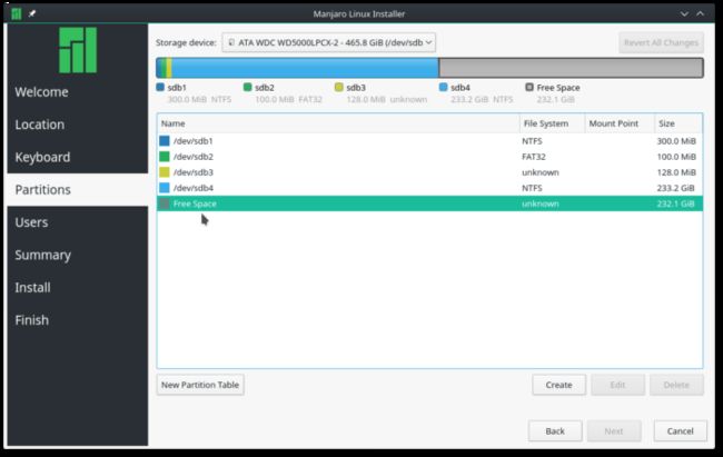 Calamares manual disk partitioning interface