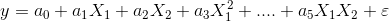 y=a_{0}+a_{1}X_{1}+a_{2}X_{2}+a_{3}X_{1}^2+....+a_{5}X_{1}X_{2}+\varepsilon