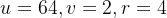 u=64,v=2,r=4