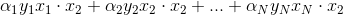 \alpha _{1}y_{1}x_{1}\cdot x_{2}+\alpha _{2}y_{2}x_{2}\cdot x_{2}+...+\alpha _{N}y_{N}x_{N}\cdot x_{2}