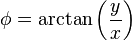 {\phi}=\arctan \left( {\frac{y}{x}} \right)