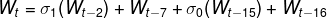 \large W_{t} = \sigma _{1}(W_{t - 2}) + W_{t-7}+ \sigma _{0}(W_{t - 15}) + W_{t - 16}