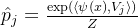 \hat p_j = \frac{\exp(\langle \psi(x), V_j\rangle)}{Z}