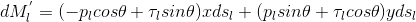 dM_{l}^{'} = (-p_{l}cos\theta + \tau _{l}sin\theta )xds_{l}+(p_{l}sin\theta +\tau _{l}cos\theta )yds_{l}