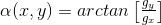 \alpha (x,y)=arctan\begin{bmatrix} \frac{g_{y}}{g_{x}} \end{bmatrix}