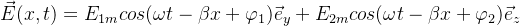 \vec E(x,t)=E_{1m} cos(\omega t -\beta x +\varphi_1) \vec e_y+E_{2m} cos(\omega t -\beta x +\varphi_2) \vec e_z