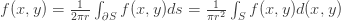 f(x,y) = \frac{1}{2\pi r} \int_{\partial S} f(x,y) ds = \frac{1}{\pi r^2} \int_{S} f(x,y) d(x,y)