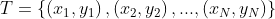 T = \left\{ {\left( {​{x_1},{y_1}} \right),\left( {​{x_2},{y_2}} \right),...,\left( {​{x_N},{y_N}} \right)} \right\}