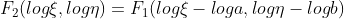 F_{2}(log\xi,log\eta)=F_{1}(log\xi -loga,log\eta-logb)