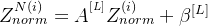 Z_{norm}^{N(i)} = A^{^{[L]}} Z _{norm}^{(i)} + \beta^{[L]}