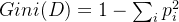 Gini(D)=1-\sum_{i}p_i^2