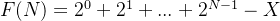 F(N)=2^0+2^1+...+2^{N-1}-X