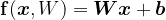 \mathbf{f}(\boldsymbol{x},\boldsymbol{W})=\boldsymbol{W}\boldsymbol{x}+\boldsymbol{b}