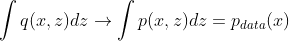 \int q(x,z)dz\rightarrow \int p(x,z)dz=p_{data}(x)