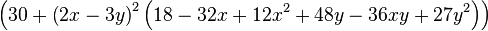 \left(30+\left(2x-3y\right)^{2}\left(18-32x+12x^{2}+48y-36xy+27y^{2}\right)\right)