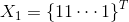 X_1=\left\{1\space1\space\cdots\space1\right\}^T