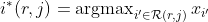 i^{*}(r, j)=\operatorname{argmax}_{i^{\prime} \in \mathcal{R}(r, j)} x_{i^{\prime}}