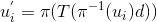 u_{i}^{'}=\pi (T·(\pi ^{-1}(u_{i})·d))